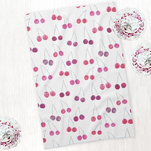 Cherry Waterverf Pattern Pink Theedoek
