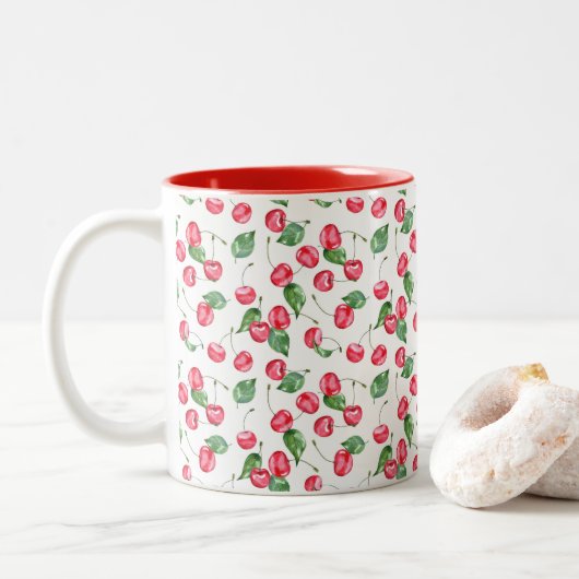 Cherry Waterverf Pattern Tweekleurige Koffiemok (Met donut)
