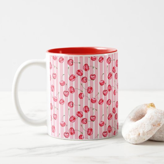 Cherry Waterverf Pattern Tweekleurige Koffiemok (Met donut)