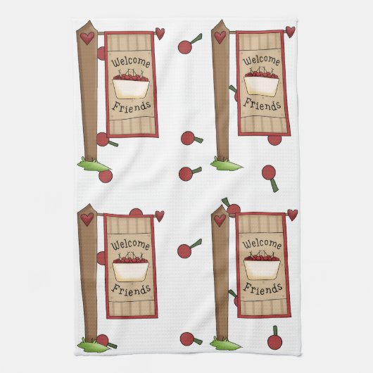 Cherry Welkom Vrienden Keukenhanddoek (Verticaal)