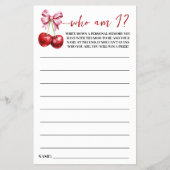 Cherry Who Am I Baby shower Game Kaart Flyer (Voorkant)