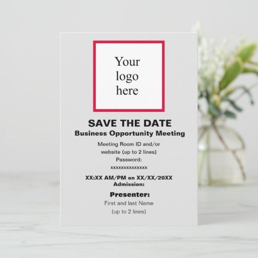 Cherry/Wht./Lt. Grey Virtual Bus. Opp. Mtg. Logo Save The Date (Staand voorkant)