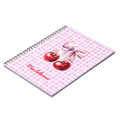 Cherry with Cute Pink Bow on Gingham Custom Name Notitieboek (Linkerzijde)