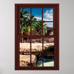 Cherry Wood Afbeelding Caribische Uitzicht Poster