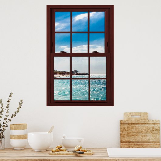 Cherry Wood Afbeelding Caribische Uitzicht Poster (Keuken)