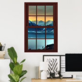 Cherry Wood Afbeelding Window Mountain Uitzicht 1  Poster (Thuiskantoor)
