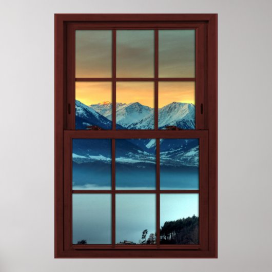 Cherry Wood Afbeelding Window Mountain Uitzicht 1  Poster (Voorkant)