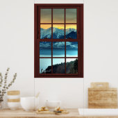 Cherry Wood Afbeelding Window Mountain Uitzicht 2  Poster (Keuken)