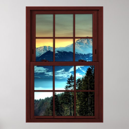 Cherry Wood Afbeelding Window Mountain Uitzicht 3  Poster (Voorkant)
