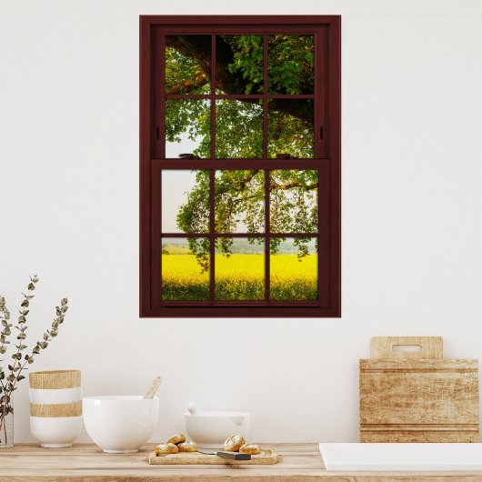 Cherry Wood Afbeelding Window Oak Tree Uitzicht Poster (Keuken)