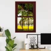 Cherry Wood Afbeelding Window Oak Tree Uitzicht Poster (Thuiskantoor)