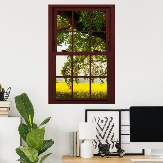 Cherry Wood Afbeelding Window Oak Tree Uitzicht Poster (Thuiskantoor)