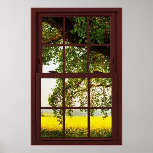 Cherry Wood Afbeelding Window Oak Tree Uitzicht Poster (Voorkant)