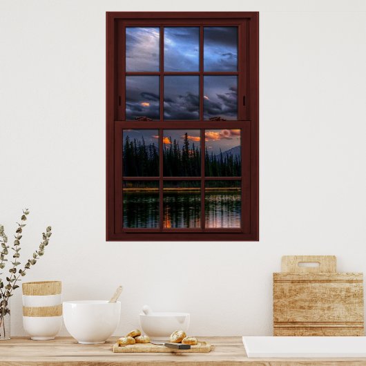 Cherry Wood Afbeelding Window Scenery Uitzicht 1 v Poster (Keuken)