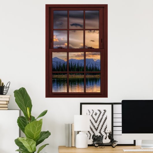 Cherry Wood Afbeelding Window Scenery Uitzicht 2 v Poster (Thuiskantoor)