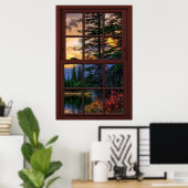 Cherry Wood Afbeelding Window Scenery Uitzicht 3 v Poster (Thuiskantoor)