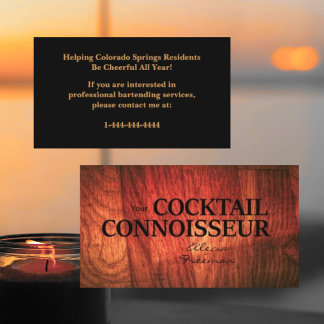 Cherry Wood & Black Event Bartender Business Card Visitekaartje
