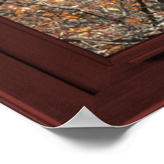 Cherry Wood Faux Window Autumn Leaves Uitzicht 1 o Poster (Hoek)