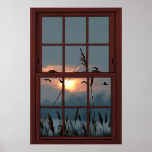 Cherry Wood Faux Window Illusion - Flock of Birds Poster (Voorkant)