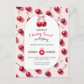 Cherry Zoete 1e Verjaardagsuitnodiging Briefkaart (Voorkant)