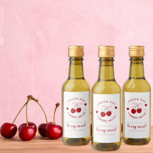 Cherry Zoete Bruidsuitnodiging Wijn Etiket