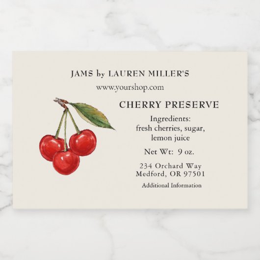 Cherryconserve Label met ingrediëntenlijst Voedselcontainer Etiket (Enkel label)