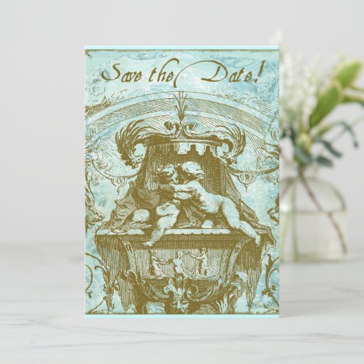 Cherub 18th Century Design Save the Date (Staand voorkant)