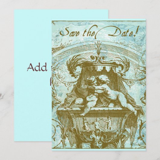 Cherub 18th Century Design Save the Date (Voorkant / Achterkant)