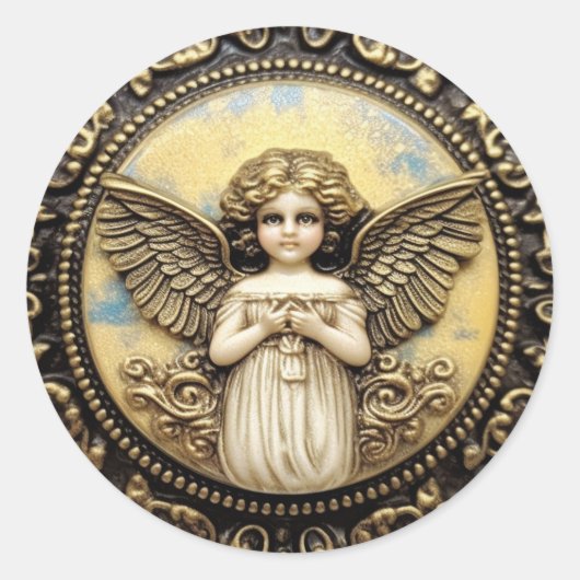 Cherub Angel Bidden Ronde Sticker (Voorkant)