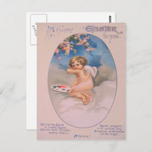 Cherub Angel Cherry Tree schilderij pallet Christe Briefkaart (Voorkant / Achterkant)