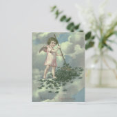 Cherub Angel Four Leaf Clover Rake Briefkaart (Staand voorkant)