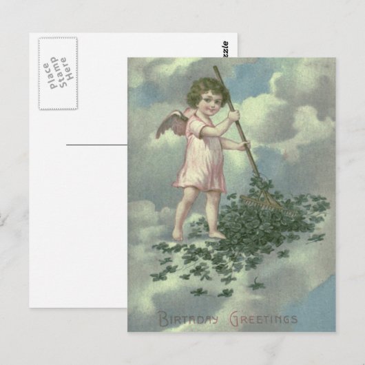 Cherub Angel Four Leaf Clover Rake Briefkaart (Voorkant / Achterkant)