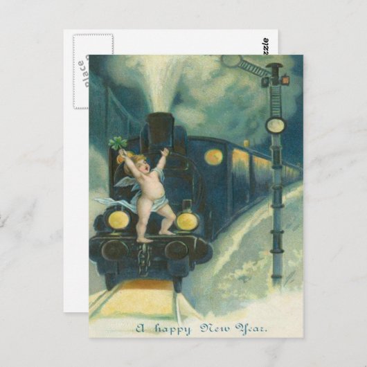 Cherub Angel Four Leaf Clover Train Briefkaart (Voorkant / Achterkant)