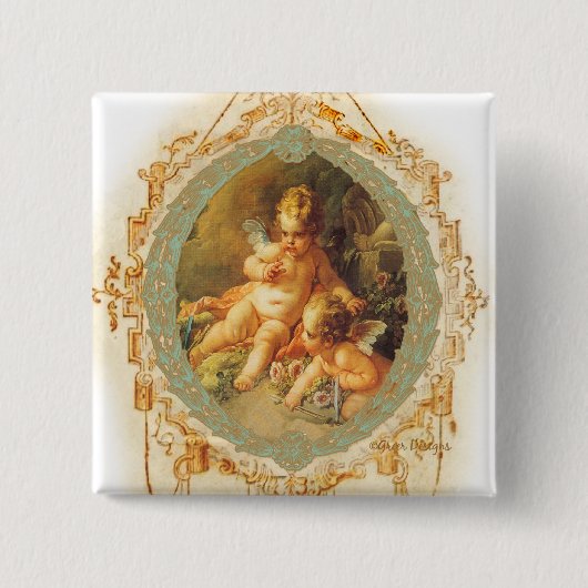 Cherub Angel Frans design Vierkante Button 5,1 Cm (Voorkant)