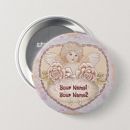 Cherub Angel Heart Ronde Button 7,6 Cm (Voorkant /achterkant)