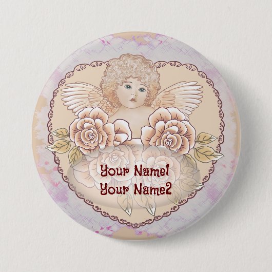 Cherub Angel Heart Ronde Button 7,6 Cm (Voorkant)