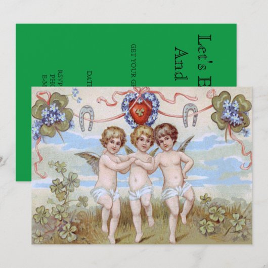 Cherub Angel Hoefijzer Shamrock Kaart (Voorkant / Achterkant)