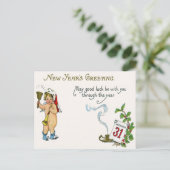 Cherub Angel Holly Kalender Bell Horn Briefkaart (Staand voorkant)