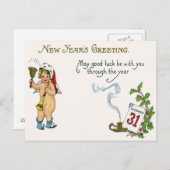 Cherub Angel Holly Kalender Bell Horn Briefkaart (Voorkant / Achterkant)