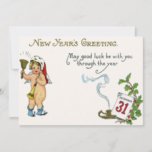 Cherub Angel Holly Kalender Bell Horn Kaart (Voorkant)