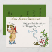 Cherub Angel Holly Kalender Bell Horn Kaart (Voorkant / Achterkant)