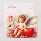  Cherub Angel met Roze Rozen Briefkaart (Voorkant / Achterkant)