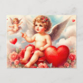 Cherub Angel met Roze Rozen Briefkaart (Voorkant)