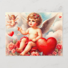 Cherub Angel met Roze Rozen Briefkaart