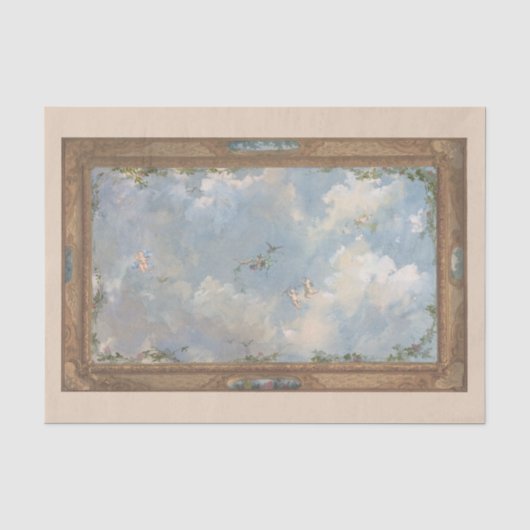 Cherub Angel Sky Clouds Gold Lijst Art-ontkoppelin Tissuepapier (Voorkant)