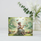 Cherub Angel Spelen Harp Briefkaart (Staand voorkant)
