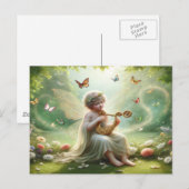Cherub Angel Spelen Harp Briefkaart (Voorkant / Achterkant)