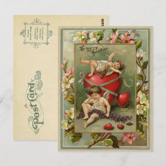 Cherub Angels en Hearts reproductie Briefkaart (Voorkant / Achterkant)