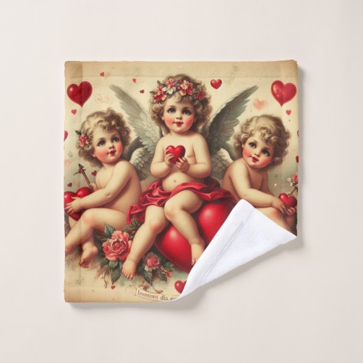  Cherub Angels en Rode Harten Bad Handdoek (Wasdoekje)