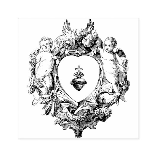 Cherub Angels Heilig Hart van Jezus Religieus Rubberstempel (Afrduk)